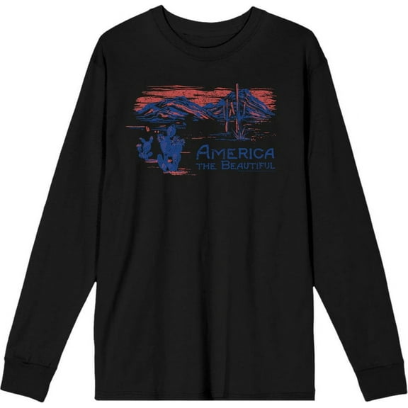 Americana America The Beautiful Adult Black Crew Neck Long Sleeve Tee-XL