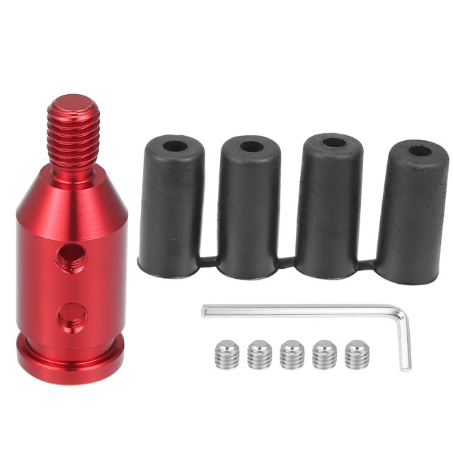 Unique Bargains Gear Shift Knob Adapter Kit Universal with 4 Plastic Hoses Non Threaded Lever Cover Head Aluminum Alloy Red