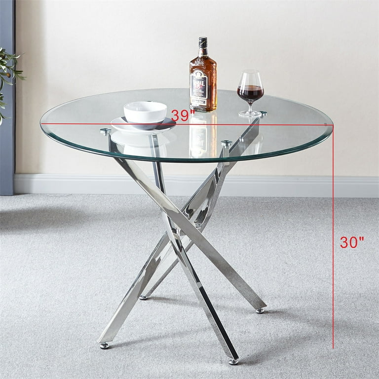 Cfowner Modern Round Glass Dining Table with Tempered Glass Top