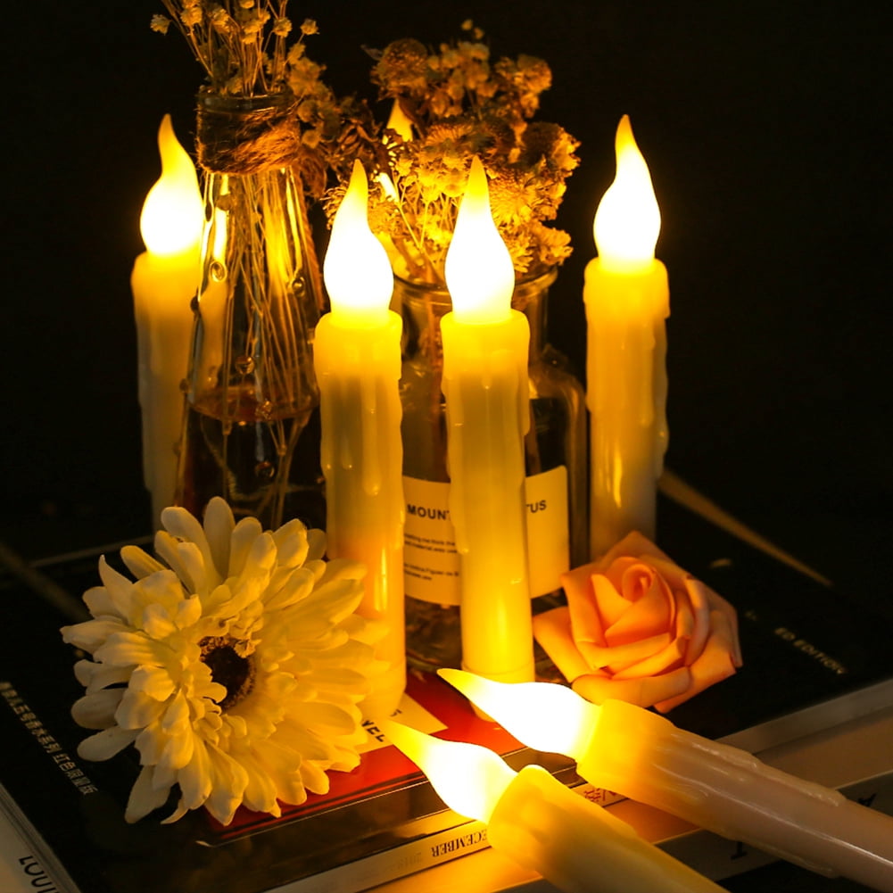 Ivory Flameless Taper Candles 12 Pack, Battery Operated LED Candles, Taper Plastic Candles 3D Wick Lights Dropping Tear with Remote Control with Timer for Home Decor ,Halloween ,Christmas ,Wedding