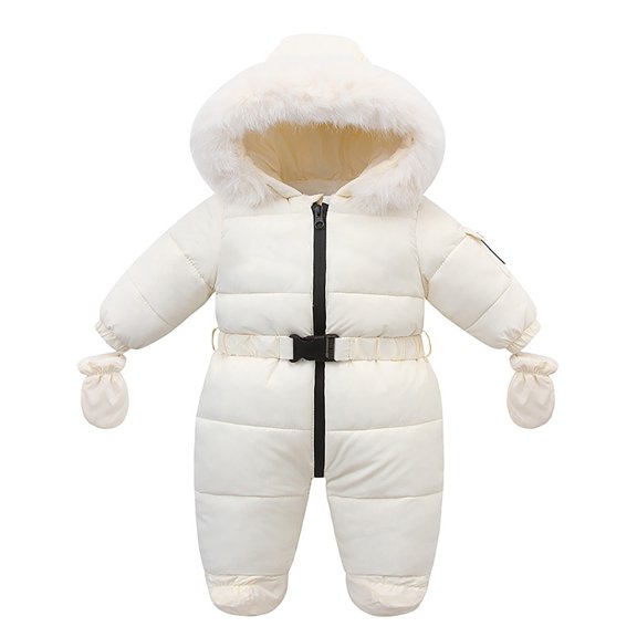 Mercatoo Baby Snowsuit Toddler Winter R𝐨mper Down Coat Infant Girls Boys Solid Hooded Jumpsuit with Gloves Padded Jacket