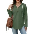 thumbnail image 5 of LWITHSZG Hoodies for Women Casual Loose V&nbsp;Neck Long Sleeve Henley Shirts Going Out Tops Fall Winter Fashion Drawstring Pullover Sweatshirts, 5 of 7