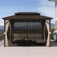 thumbnail image 3 of PURPLE LEAF 8’ X 14’ Outdoor Patio Hardtop Gazebo Metal Frame Galvanized Steel Double Roof with Curtains and Nettings for Backyard Desk Bronze, 3 of 10