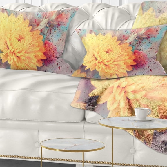 Designart Aster Flower with Watercolor Splashes - Flower Throw Pillow - 12x20