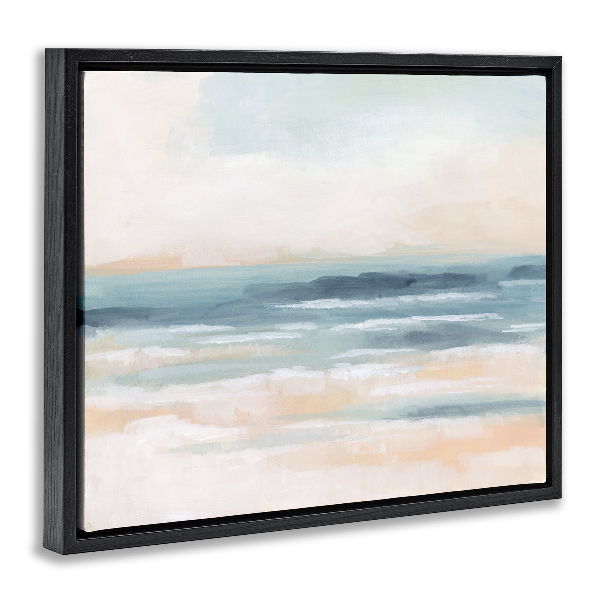 Stupell Industries Pastel Beach Coast Landscape Painting Black Floater Framed Canvas Art Print Wall Art, 21 x 17