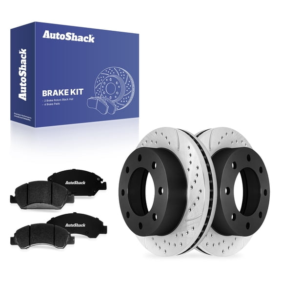AutoShack Front Vented Drilled & Slotted E-Coated Brake Rotors   Ceramic Pads 6-PC Brake Kit Replacement for 2005-2007 Chevrolet Silverado 1500 2007 GMC Sierra 1500 Classic ShadowGuard 12.8" (325 mm)