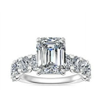 Diamond-Capitals 3.00 Carat Shiny Emerald Cut Moissanite Diamond (D/VVS1) Bridal Ring for her in Solid 14K White Gold Size 8