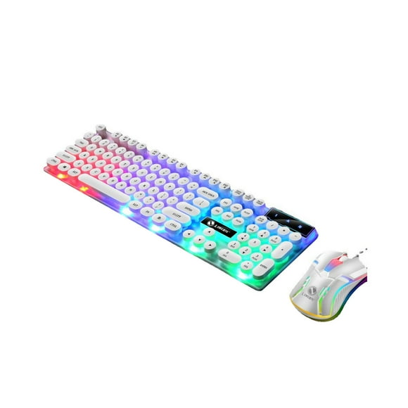 Wired Keyboard Mouse Combo Backlit Keyboard with Folding Feet Suspended Keycaps Ergonomic Mouse Breathing Light
