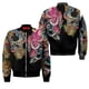 thumbnail image 3 of Chaqueta bomber de primavera y otoño para hombre, con estampado 3D de máscara de samurái Oni y tatuaje, con cremallera, informal, para la calle, 3 of 5
