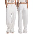thumbnail image 4 of Sunloudy Pantalones de Mujer, Casual Cordón Amarrado Cintura Color Sólido Elástico Ajustable Tobillo Recto Suelto Pantalones Sunloudy moda, 4 of 5