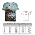 thumbnail image 2 of Lighthouse Sunrise Coast Scenery Pale Blue Tan Women's Short Sleeve Tops Casual Blouses T Shirt, 2 of 6