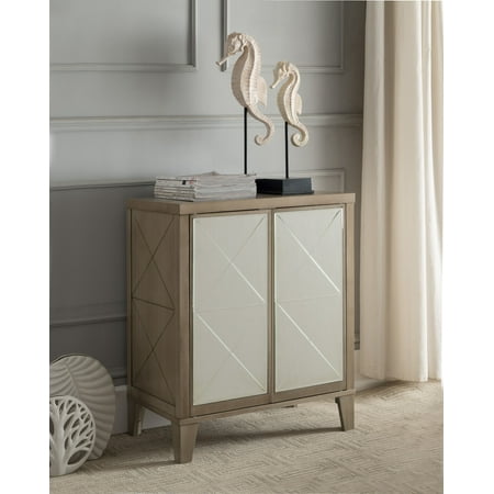 Caleb Antique White Wood Accent Entryway Sofa Display Table With Mirrored Storage Cabinet