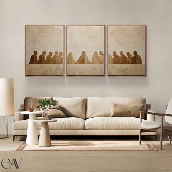 Jesus The Last Supper Art Print Poster Minimalist Modern Christian Farmhouse Neutral Painting Wall Art Piece Triptych Set 3