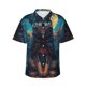 thumbnail image 1 of Balery Starry Sky Moon Wolf Leader Camisas hawaianas de manga corta para hombre, camisas playeras de corte holgado, camisas de vacaciones con botones,3X-Large, 1 of 7