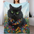 thumbnail image 3 of GXFCBlack cat flowers, winter sofa dormitory home decoration, must-have travel product. Size is 40x50 inches., 3 of 8