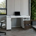 thumbnail image 2 of Depot E-Shop Odessa Extendable Desk, 2 Drawers, 4 Shelves, 4 Wheels, White/Walnut, 2 of 7