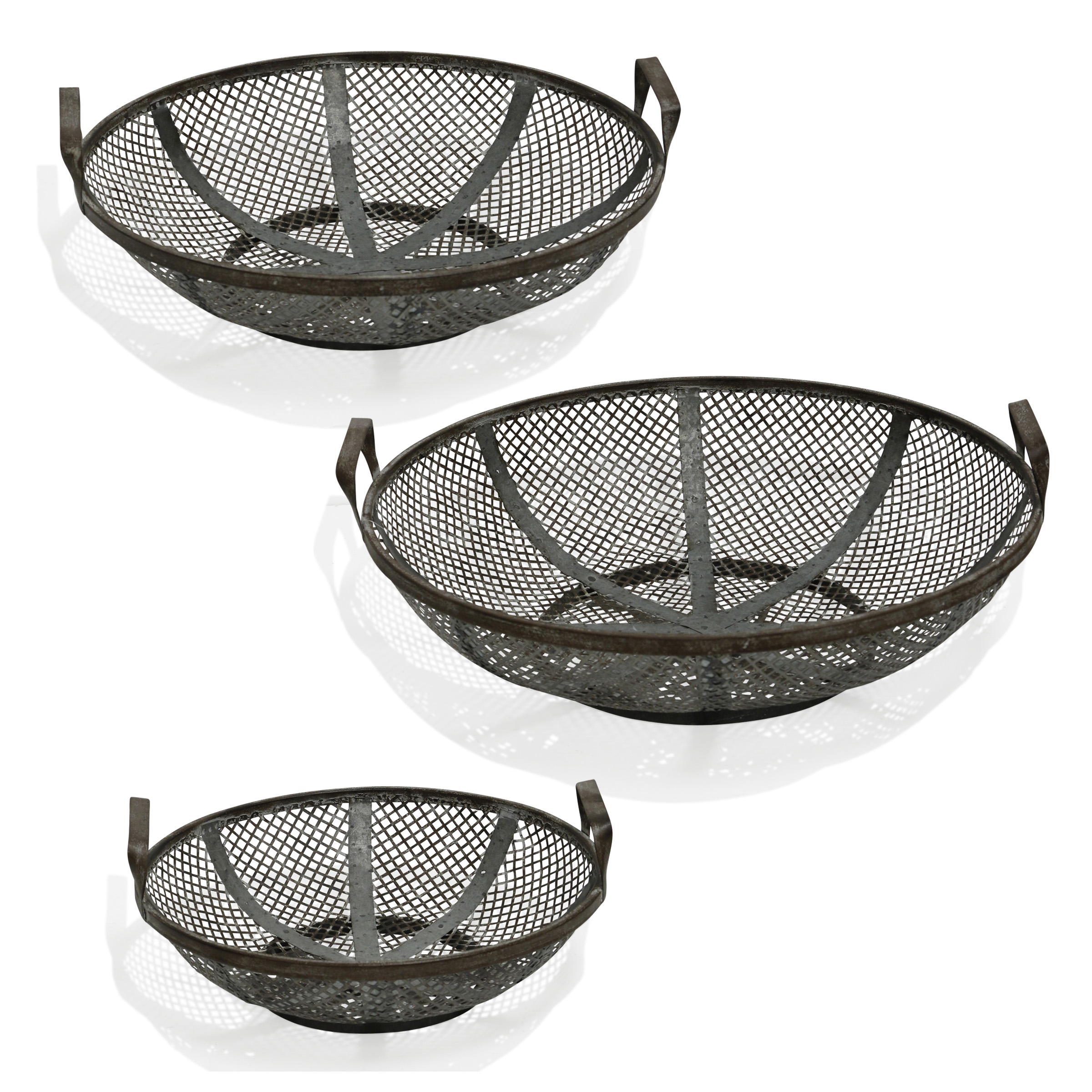 Mesh Black Steel Metal Baskets with Handles (Set of 3)