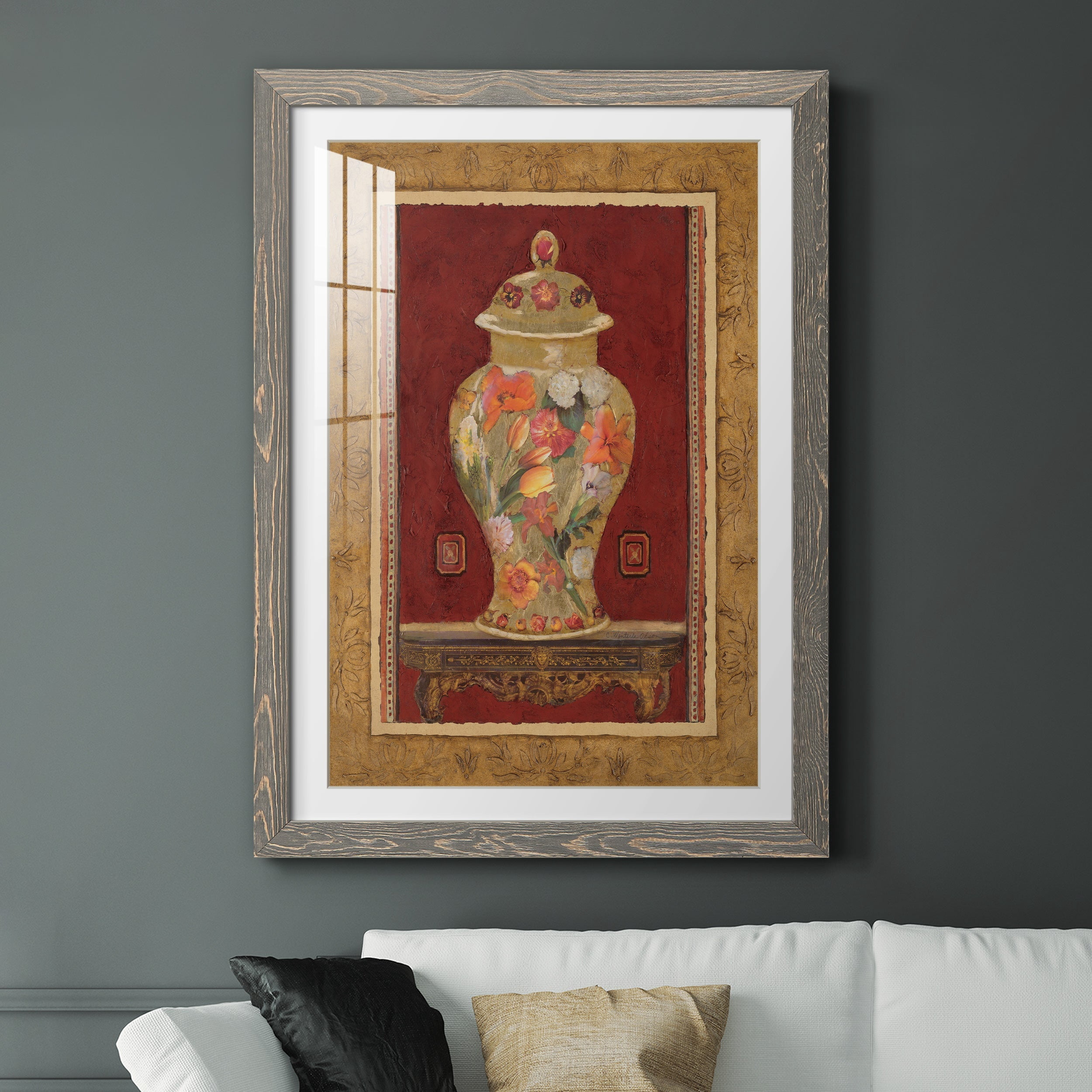 Romantic Urn II - Premium Framed Print - Distressed Barnwood Frame - Ready to Hang