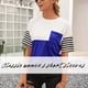 thumbnail image 3 of Camiseta de mujer Bloque de color a rayas Manga corta Cuello redondo Camiseta suelta, Azul, XL Vogacara AP001245-20, 3 of 7