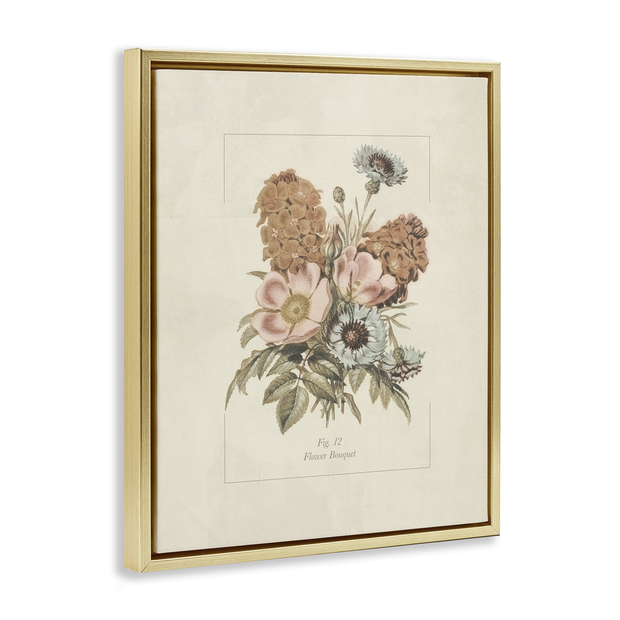 Stupell Industries Flower Bouquet Vintage Blossoms Gold Framed Floater Canvas Wall Art, design by Dan Meneely