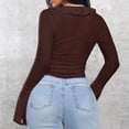 thumbnail image 4 of Ediodpoh Women’s Fashion Cardigan Stylish Plunging V Neck Ruffled Trim Long Sleeve Fitted Flare Sleeve Top Womens Cardigan Coffee L, 4 of 5