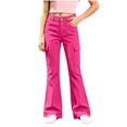 thumbnail image 2 of Cargo Flare Pants for Girls Solid Color High Waist Trousers with Multiple Pockets for Casual & Outfit Wear, 2 of 8