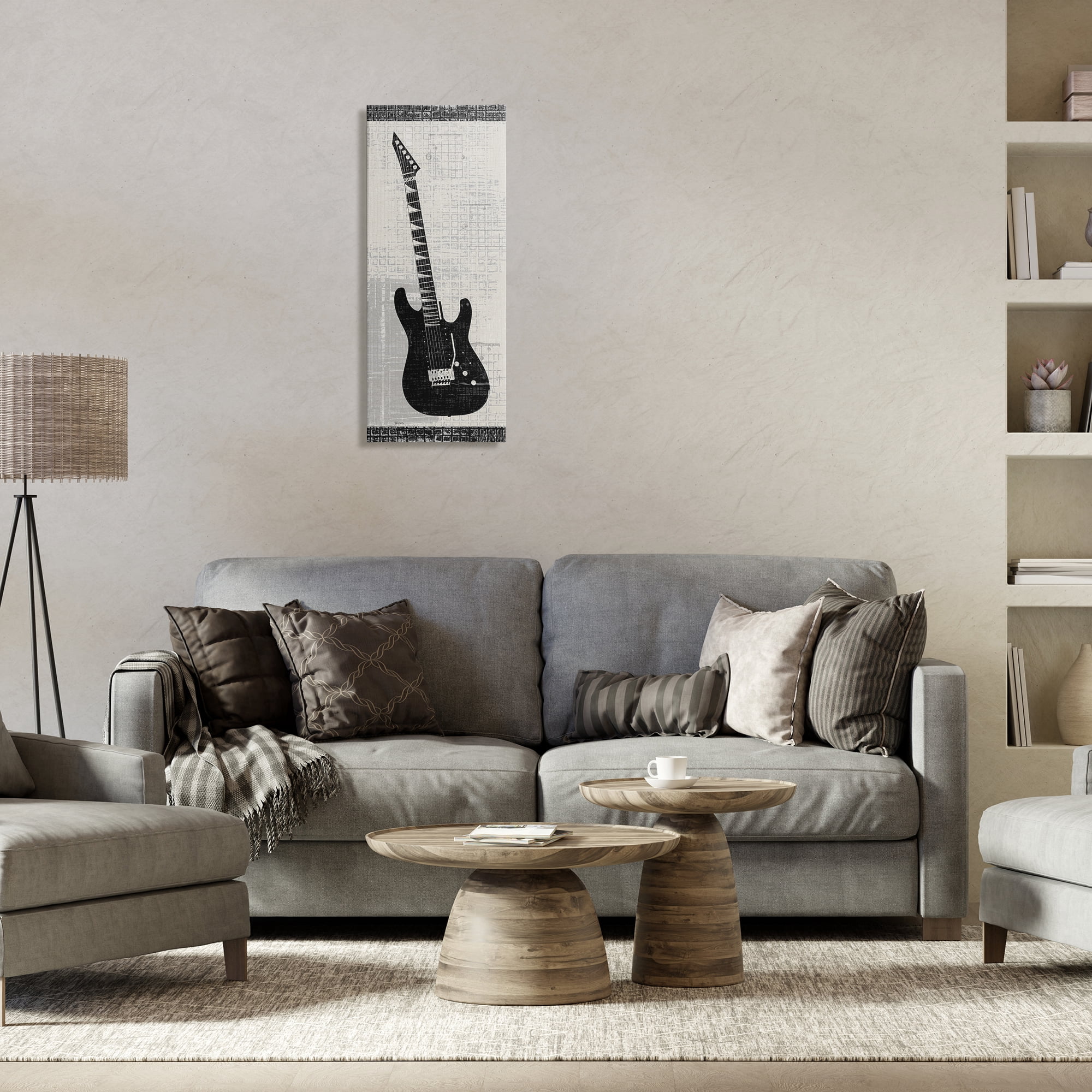 Stupell Industries Patterned Electric Guitar Performing Arts Painting Gallery Wrapped Canvas Art Print Wall Art, 13 x 30