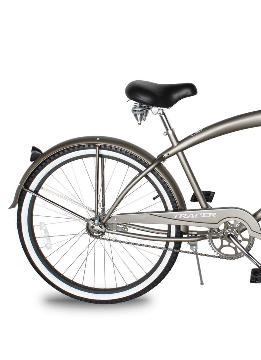 WonderWheels Beach Cruiser Shimano Tx-35 7 Speed Bicycle, Bike, V-Brake Stainless Steel Spokes One Piece Crank Alloy Purple Rims 36 H With Fender - Gray