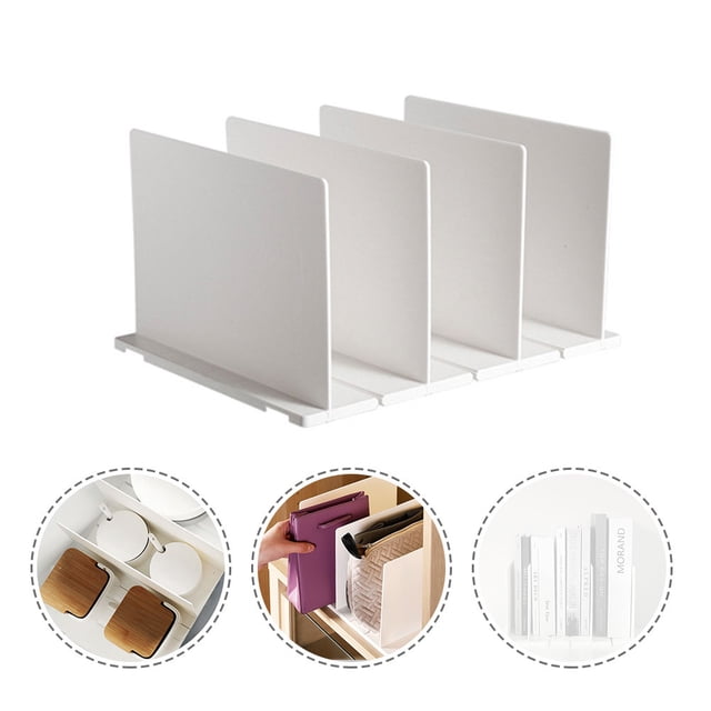 WEUVEB Plastic Shelf Divider Separator Organizer White for Home Closet Books and Media Storage