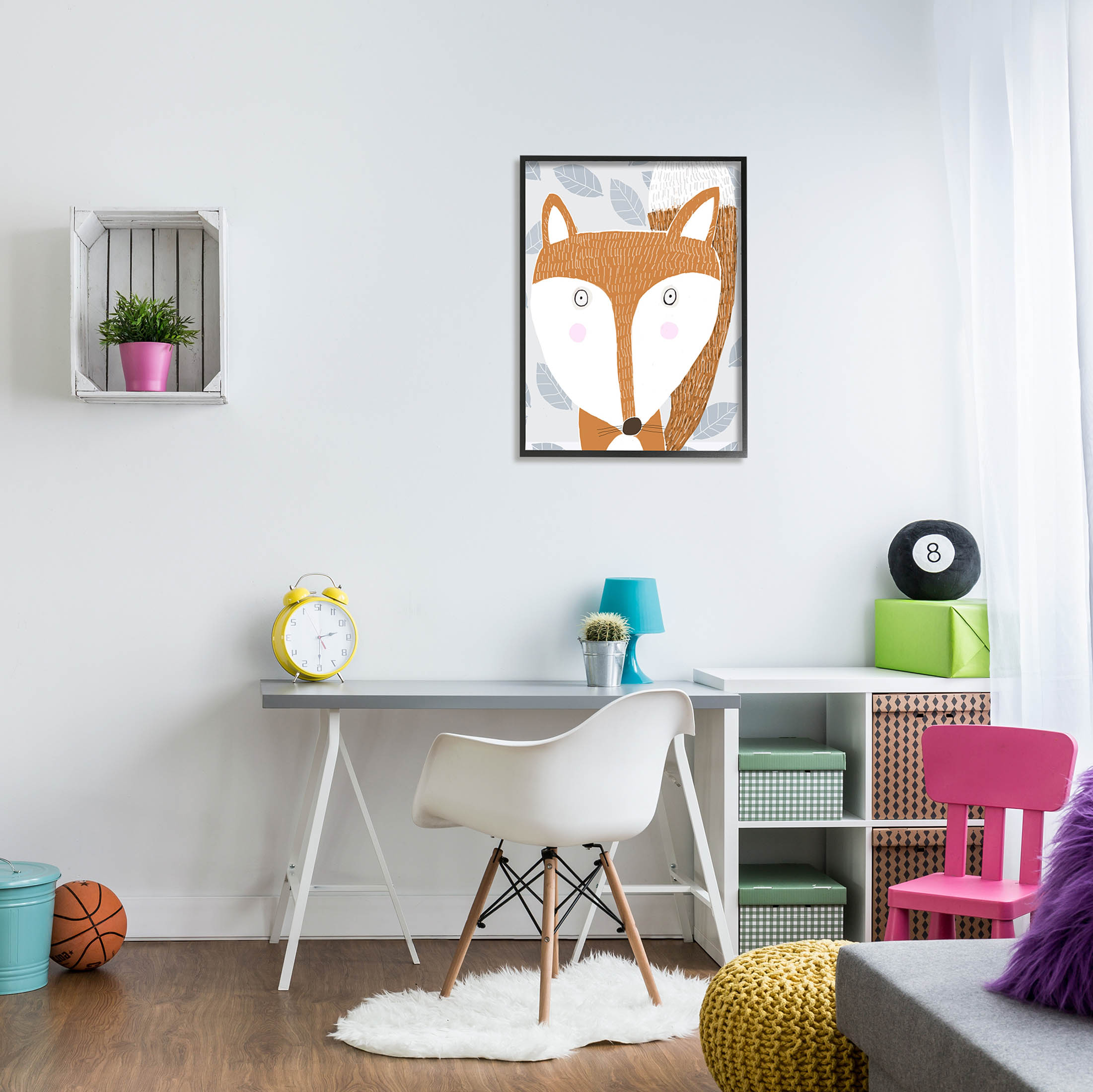Stupell Industries Woodland Fox Leaf Pattern Graphic Art Black Framed Art Print Wall Art, Design by Carla Daly