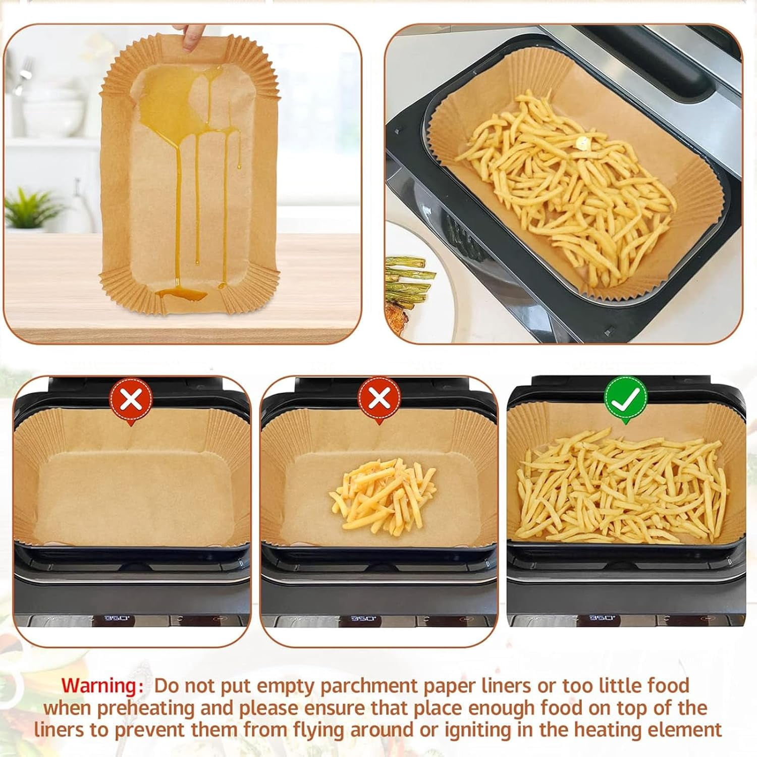 Fzchyzoar Air Fryer Liners Disposable 11x6 inch for Ninja Foodi Smart XL 6-in-1 Indoor Grill，120Pcs Rectangular Parchment Paper Liners for Ninja