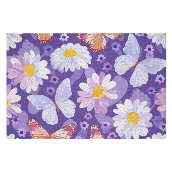 Puzzles for Adults 300 Pieces - Purple Butterflies Flowers Puzzle Challenging Educational Toys Puzzles Reduced Pressure Gift