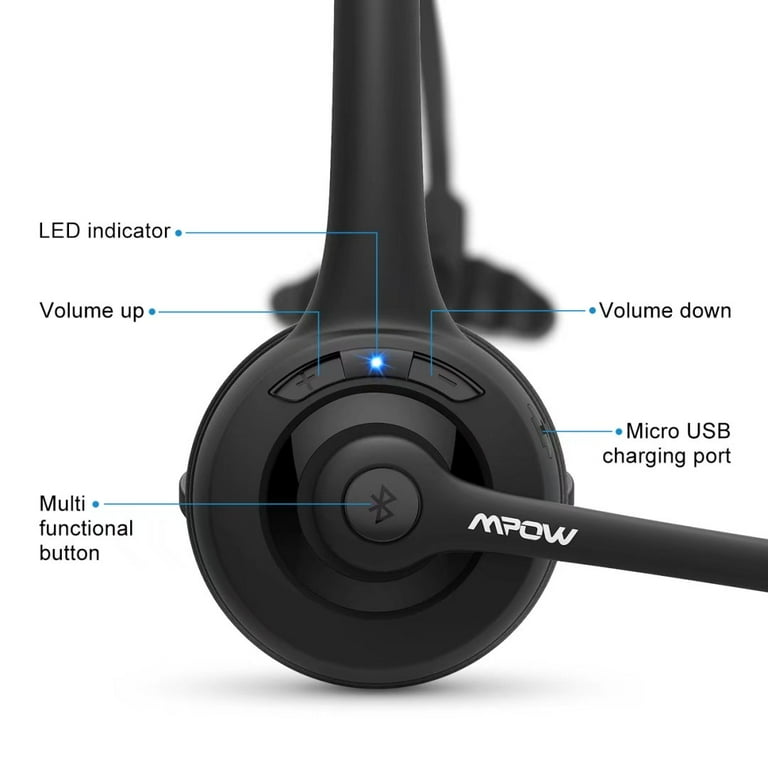 Mpow Professional Over the Head Driver s Rechargeable Wireless Bluetooth Headset with Microphone Noise Cancelling 13 Hours Talking Time Walmart