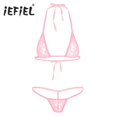 thumbnail image 2 of Conjunto de lencería transparente de encaje para mujer, minimicrobikini transparente con cuello Halter, Top con sujetador y Tanga en la espalda, ropa interior, 2 of 5