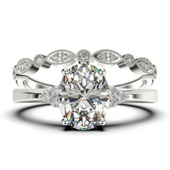 Dazzling Minimalist 2.00 Carat Oval Cut Diamond Moissanite Engagement Ring, Classic Wedding Ring, One Matching Band in 10k Solid White Gold, Gift For Loveria, Promise Ring