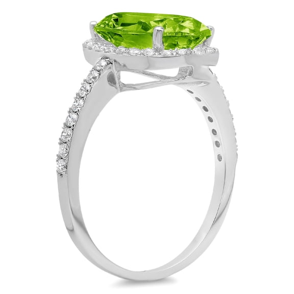 2.27 ct Oval Cut Natural Peridot Halo Engagement Ring for Women in 18K White Gold