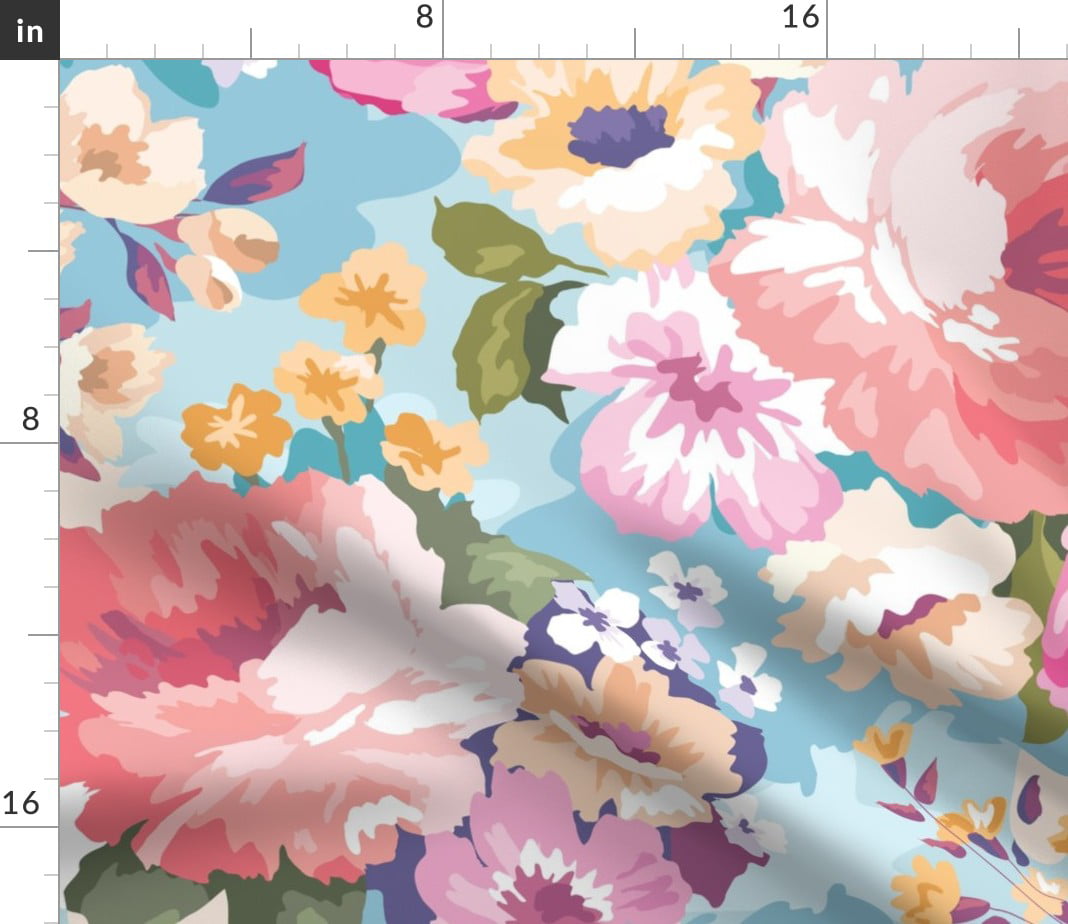 Pink Green Flowers Floral Watercolor Collection Spoonflower Fabric by the Yard 