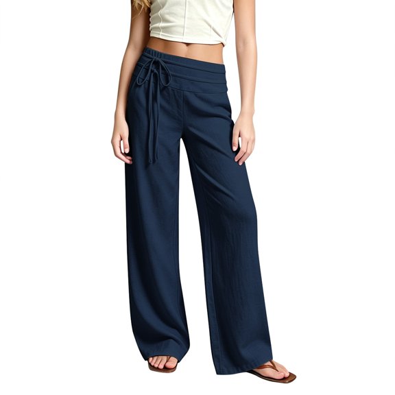XIYNBAOK Girls Linen Dress Pants Drawstring Loose High Elastic Waist Hiking Trousers Kids Teen Casual Athletic Preppy Sweatpants Schoolwear