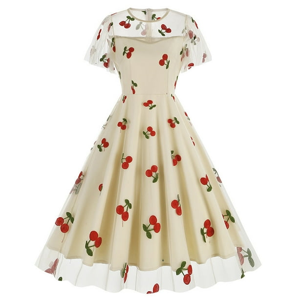 Vestido de Verano para las Mujeres de Manga Corta Cuello Redondo Polka Dot Impresión, Sexy Slim-Fit Casual Mini Estilo