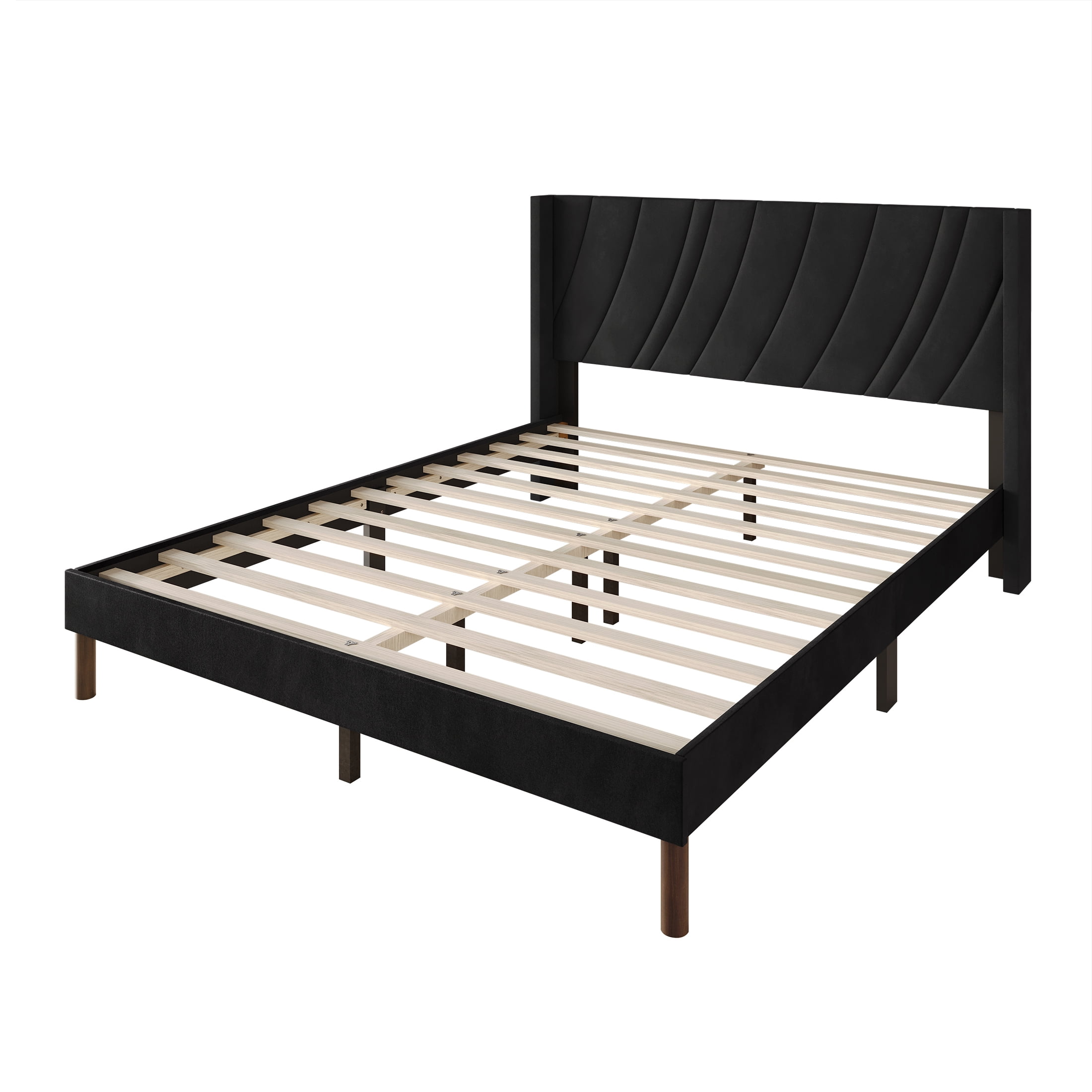 Castle Place Sleek Contemporary Velvet Upholstered Full Platform Bed, Black
