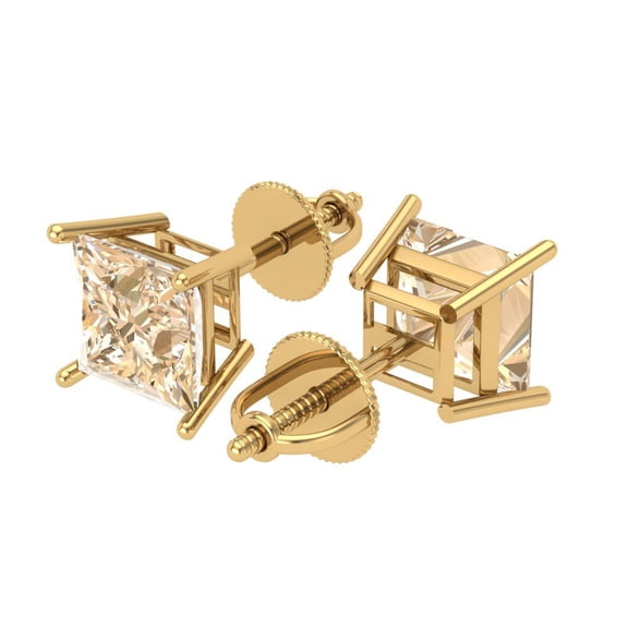 2 Ct Princess Cut Studs Natural Morganite 18K Yellow Solid Solid Gold Everyday Dainty Earrings Screw Back