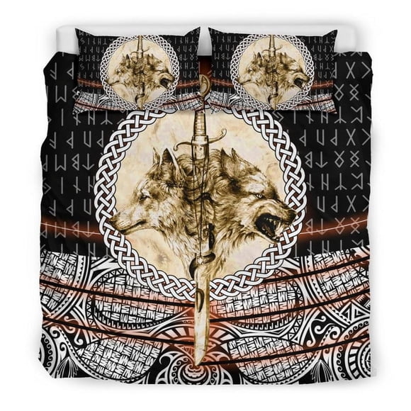 Viking Bedding Set Wolf and Vikings Tattoo 3D RLT12