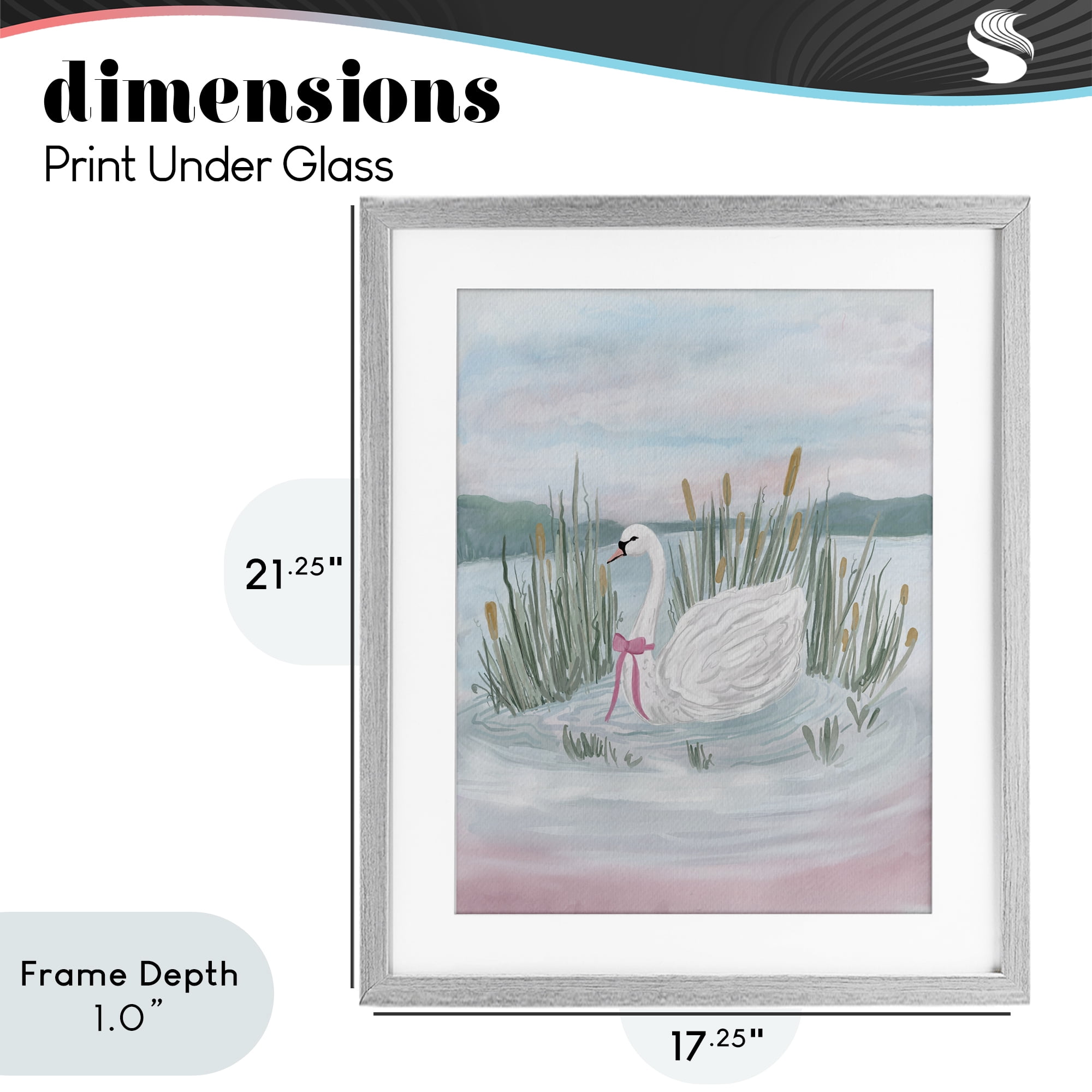 Stupell Industries Swan Serenade on Lake Gray Framed Print Under Glass, design by Adreane Fippinger