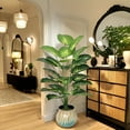 thumbnail image 3 of Artificial Ficus Tree with Natural Wood Trunk and Lifelike Leaves, Silk Fake Potted Tree with Wood Branches, Faux Tree for Office Home Decor, 3 of 9