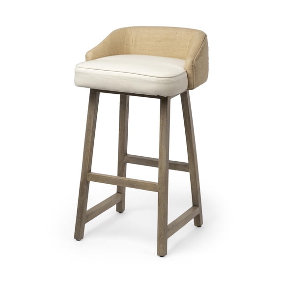Mercana Monmouth 30.5" Seat Height Cream/Beige Fabric Seat Brown Wood Base Stool