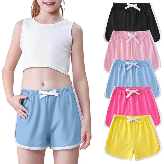 snilers 5 Pcs Toddler Girls Shorts Kids Cartwheel Biker Shorts Elastic Waist Drawstring Short Pants Summer Vacation Trousers Size 1-11 Years