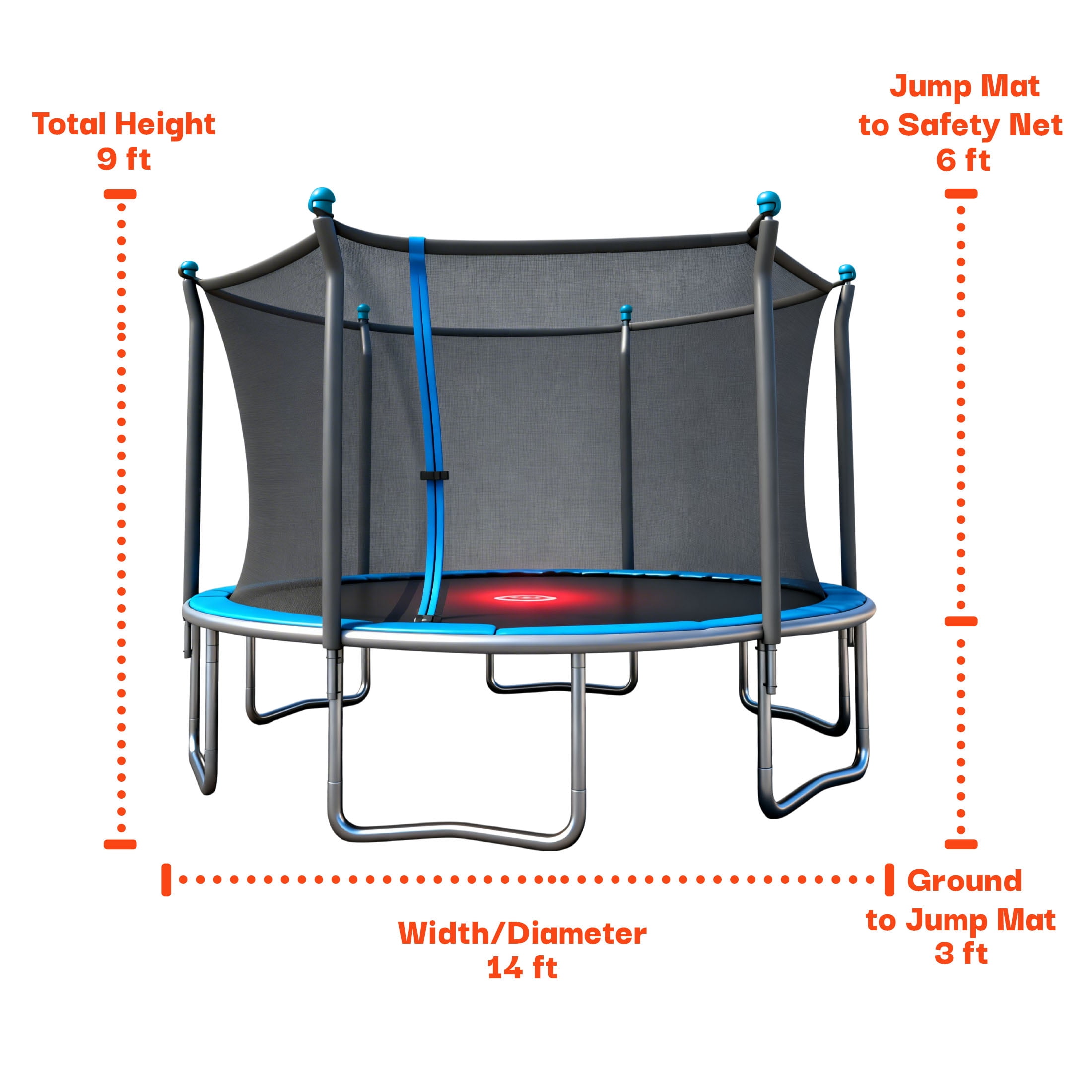 Sportspower BouncePro 14ft Trampoline Meets ASTM Safety Standards, Heavy-Duty Rust-Resistant Steel Frame, UV-Resistant Jump Mat, Safety Net & Under-Mat Flashing Lights