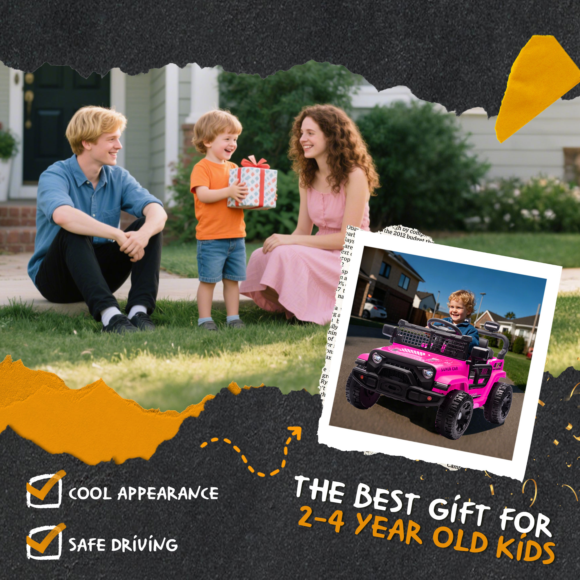 Okybaby 24V Kids Ride On Jeep Car with Remote Control,Four-wheel Suspension, Electric Kids Ride On Toy Car with Dual Motor,LED Light,USB,Bluetooth,MP3 for Kids of 3+, Pink