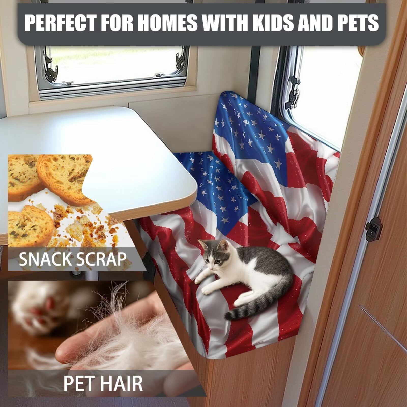 XYZCANDO American Flag RV Dinette Cushion Covers Camper Decor Stretchable Slip Covers for Loveseat Universal Bench Cushion Washable Sofa Covers for 2 Cushion Couch Camper Must Haves Red