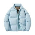 thumbnail image 3 of Dwelliawo Men's Padded Jackets Padded Fleece Lined Casual Jacket Thick Cotton Fashion Oversized Jackets Warm Stand Collar Long Sleeve Solid Coat with Pockets Clearance Light Blue 2XL, 3 of 5